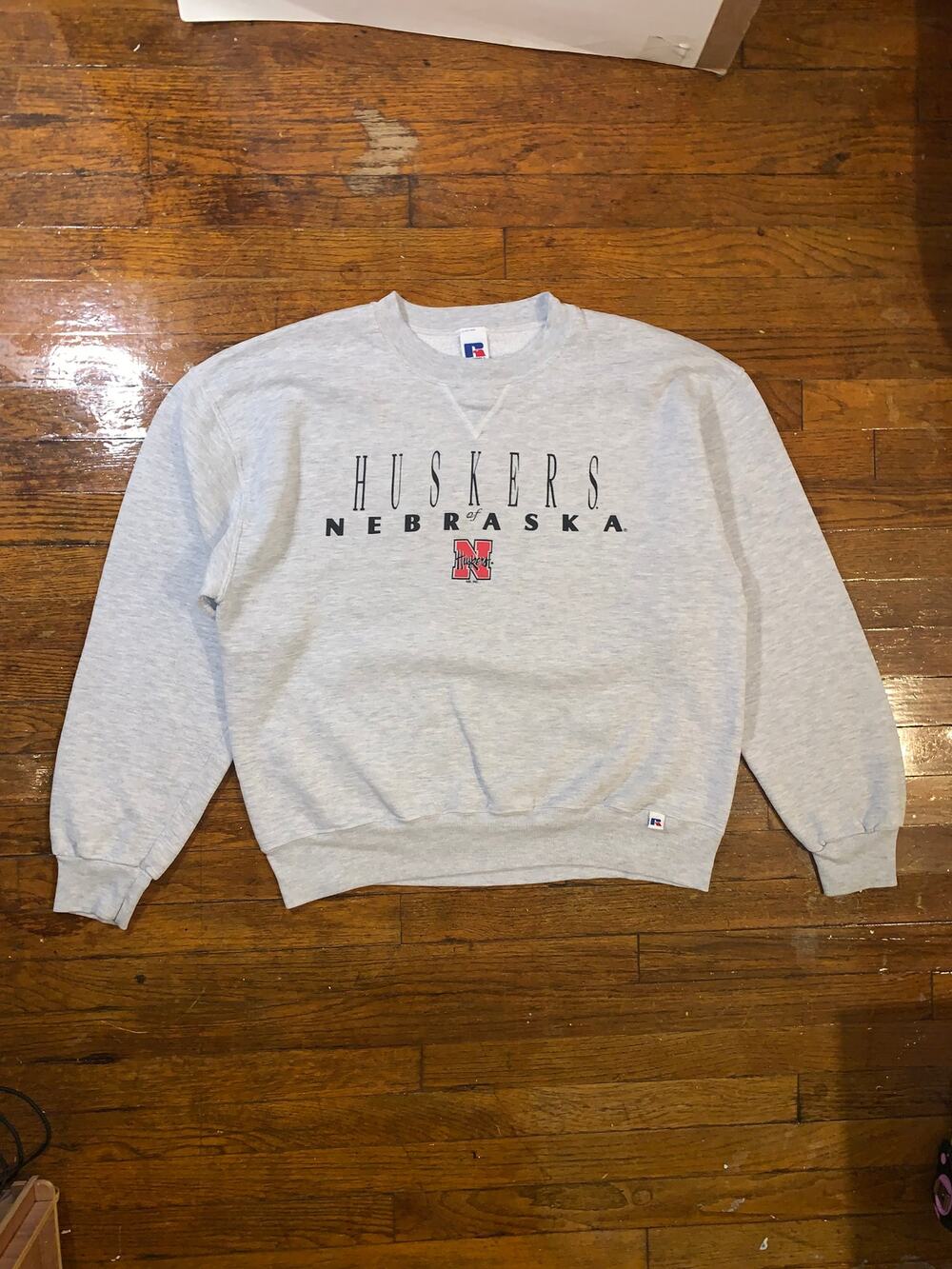 Nebraska Cornhuskers Crewneck Sweatshirt Mens L Gray Russell Athletic Y2K NCAA